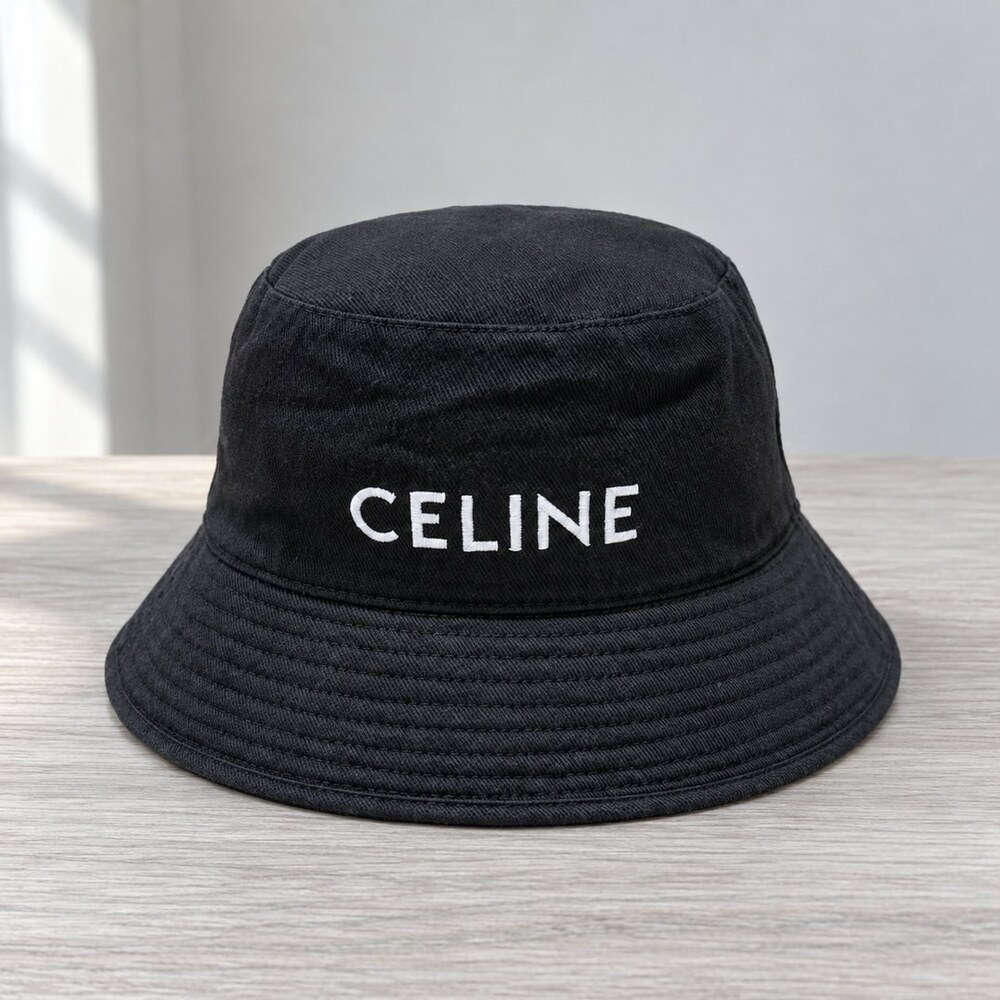 CELINE Black Cotton Bucket Hat